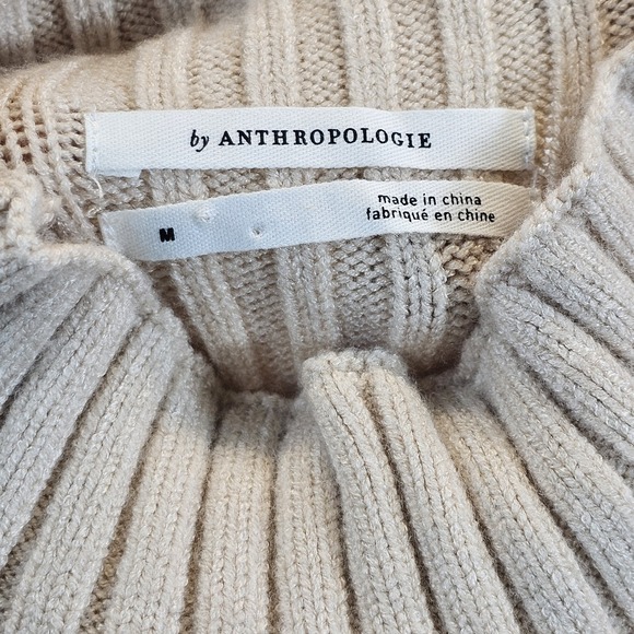 Anthropologie Mock Neck Tan Orange Sweater Womens Medium Bell Sleeve Ribbed Warm - Picture 6 of 11